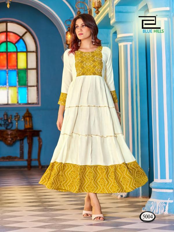 Blue Hills Snow White Rayon Long Anarkali Kurti